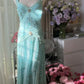 NiceVestidos – Vintage-Abendkleid, exquisit blau, elegant und mit Perlen besetzt. NV5983