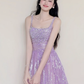 Lavender Square Neck Wide Strap Sequin A-Line Evening Gown  NV7426