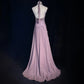 Lila zarte Perlen elegante lange Tüll Ballkleid Abendkleid nv4925