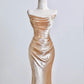 Champagne Gold Elegant Long Satin Prom Dress Evening Dress Party Dress nv4949