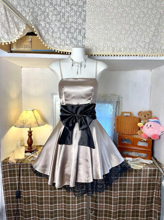 Champagne Retro Elegant Short Satin Homecoming Dress Birthday Dress nv5162