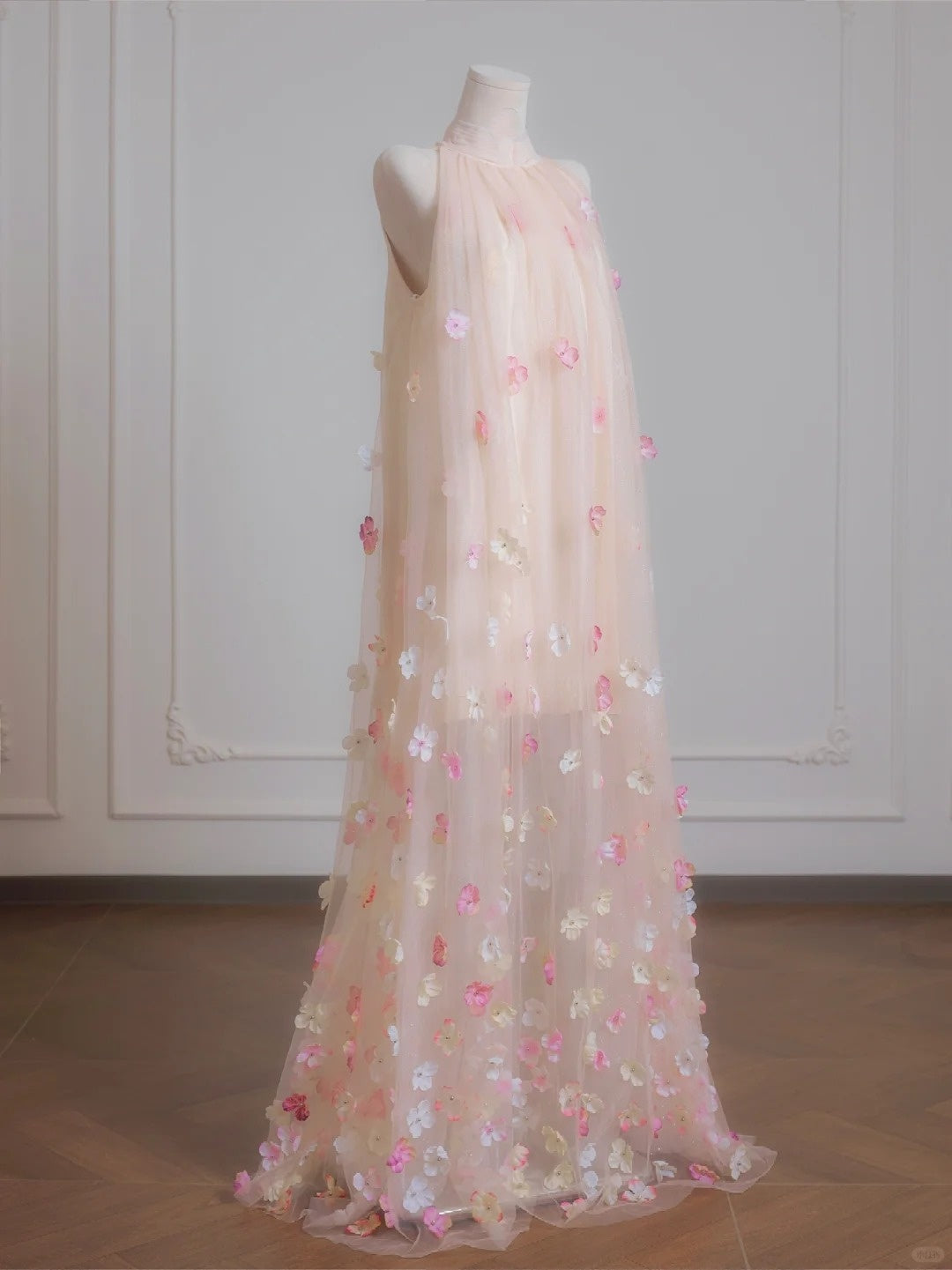 Robe de soirée longue en tulle rose à fleurs, élégante, nv4955