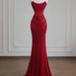 Robe de soirée longue rouge sirène moulante et brillante, élégante, nv4956
