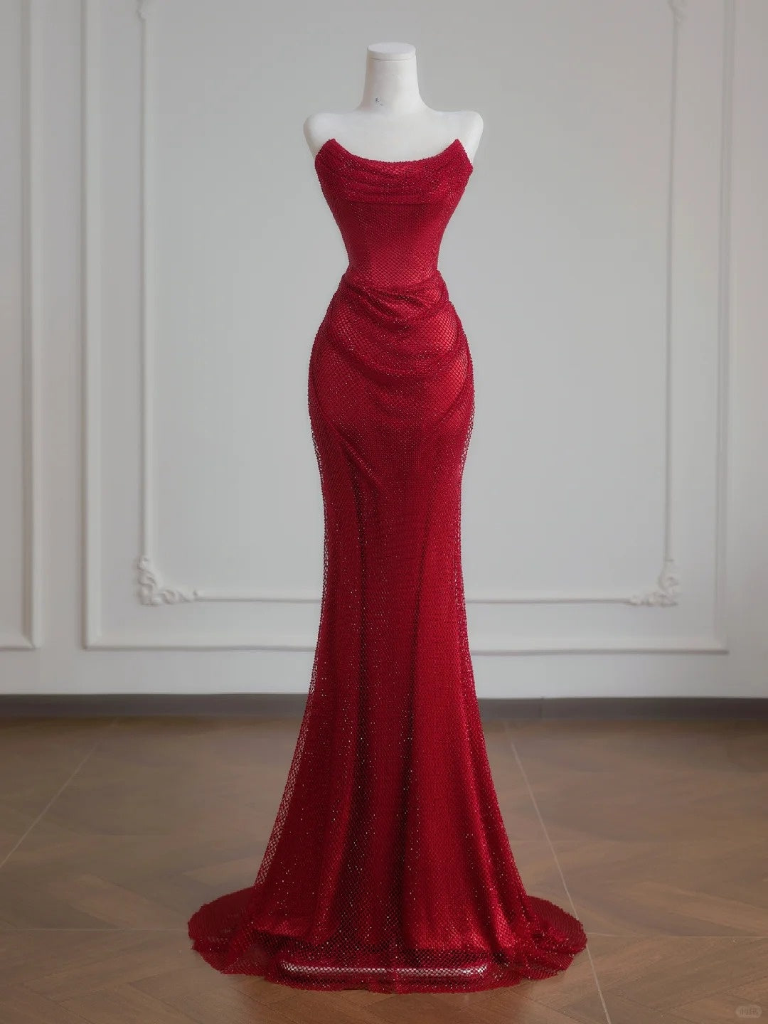 Robe de soirée longue rouge sirène moulante et brillante, élégante, nv4956