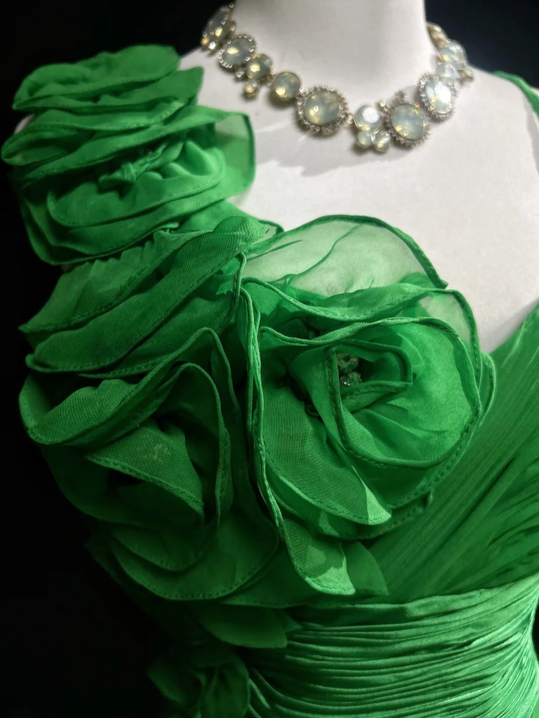 Grünes, geblümtes, langes Chiffon-Ballkleid, Abendkleid, Partykleid, NV4396