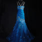 Robe de soirée vintage en satin et dentelle, bleu fantaisie, exquise, avec perles florales, nv5211