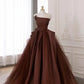 Caramel Color Simple Elegant Long Satin Tulle Ball Gown Evening Gown Birthday Gown Wedding Gown nv4157
