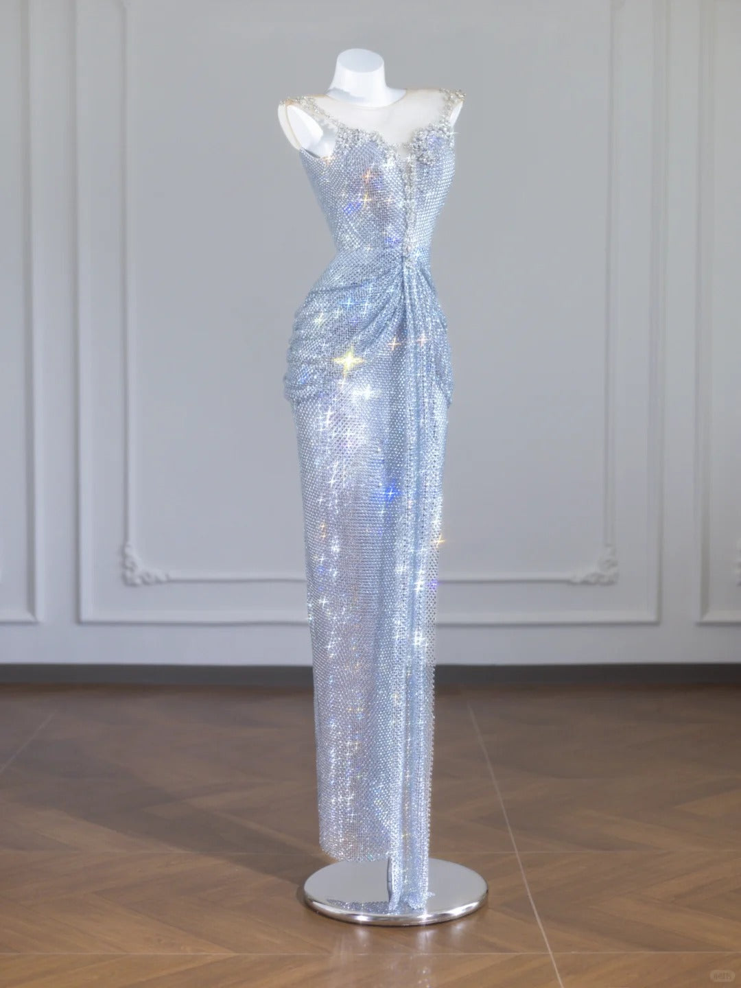 Silver Fashion Long Sequin Bodycon Prom Dress Evening Dress Party Dress nv4958