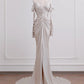 Champagne white fashionable and elegant mermaid tight long sleeves long satin trailing Prom Dress evening dress nv4971