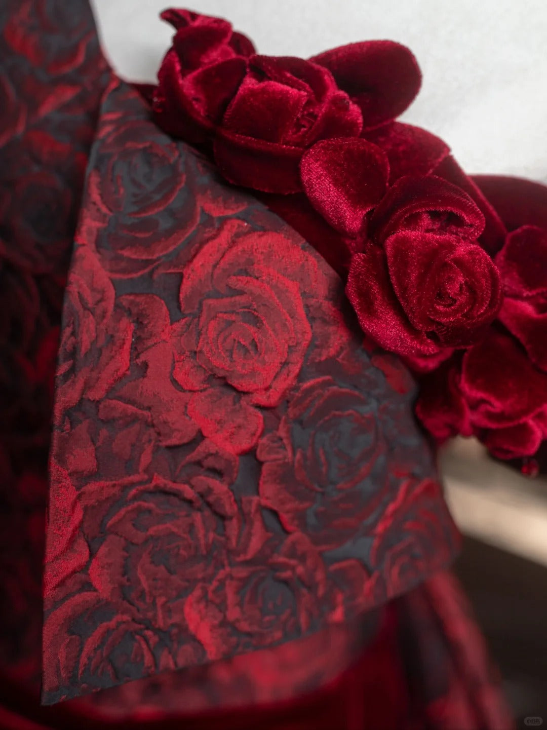 Burgundy Floral Velvet Elegant Fashion Long Prom Dress Evening Dress Party Dress nv4733