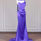 Lila Elegantes rückenfreies langes Satin-Ballkleid nv4964