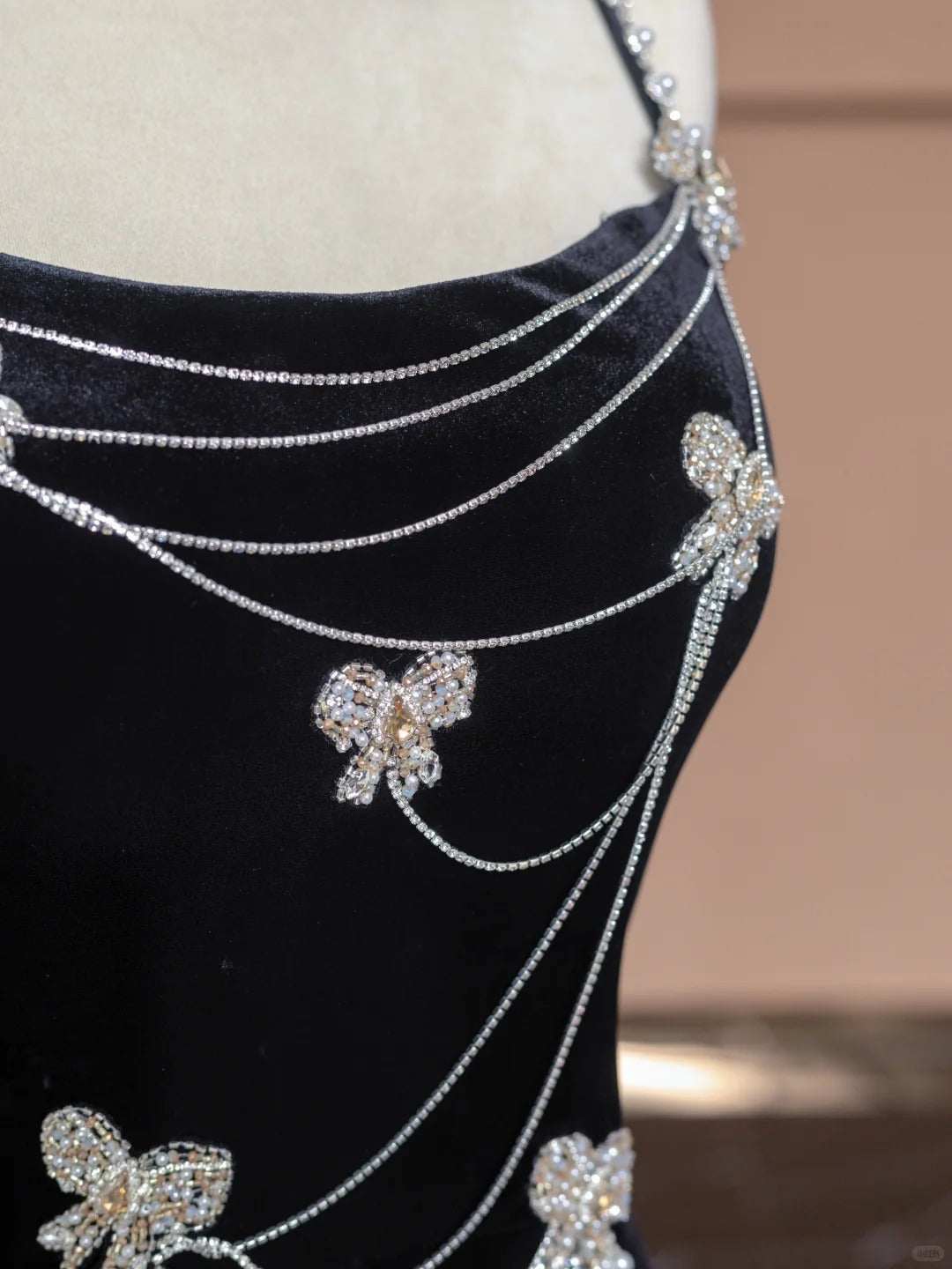 Black butterfly velvet long beaded prom dress evening gown nv5077