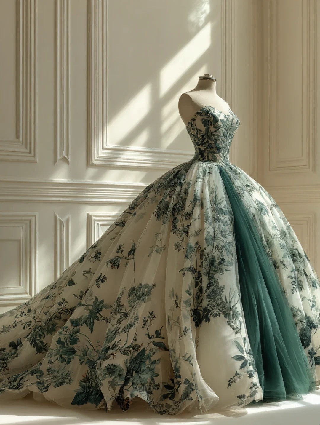 Emerald Green Gauze Dress | Forest-Style Court Dress NV6530