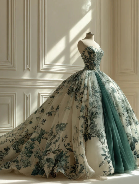 Emerald Green Gauze Dress | Forest-Style Court Dress NV6530