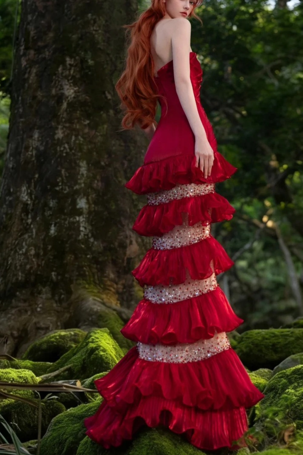 Red Gorgeous Shining Retro Elegant Long Satin Evening Dress NV6740