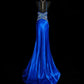 Blue Gorgeous Retro Elegant Exquisite Beaded Backless Long Floor Length Trail Satin Ball Gown Evening Gown Party Dress Prom Gown nv3964