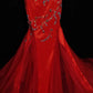 Red Gorgeous Vintage Elegant Exquisite Beaded Short Sleeve Long Mermaid Mermaid Dress Satin Tulle Chiffon Ball Gown Evening Dress Party Dress Wedding Dress Prom Dress nv3962