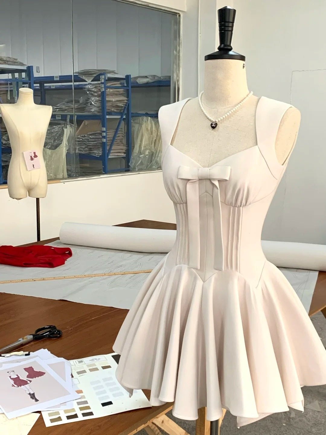 Pink Fashion Sweet Bow Short satin Homecoming Dress Prom Dress Birthday Dress nv4512