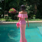 Pink Gradient Ruffled Gown: V-neck Off-the-shoulder, Fitted Mermaid, French Romantic Style NV6401