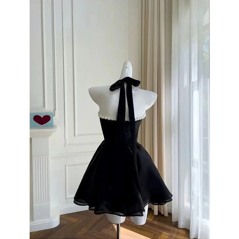 Black suspender short velvet homecoming dress prom dress birthday party dress nv4672