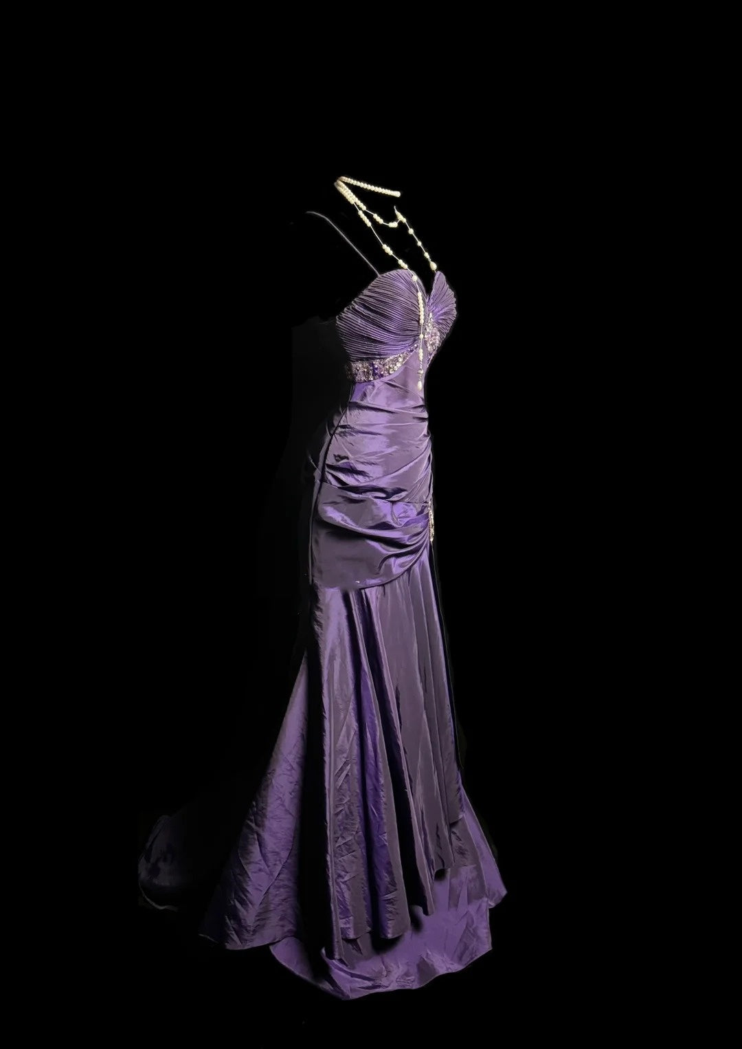 Purple Vintage Exquisite Gem Beads Fashion Elegant Spaghetti Straps Long Floor Length Satin Ball Gown Evening Gown Birthday Dress nv4140