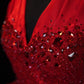 Rotes Heimkehrkleid mit Perlenbesatz und V-Ausschnitt, sexy, kurzes Ballkleid, Abendkleid, Geburtstagskleid, nv4413