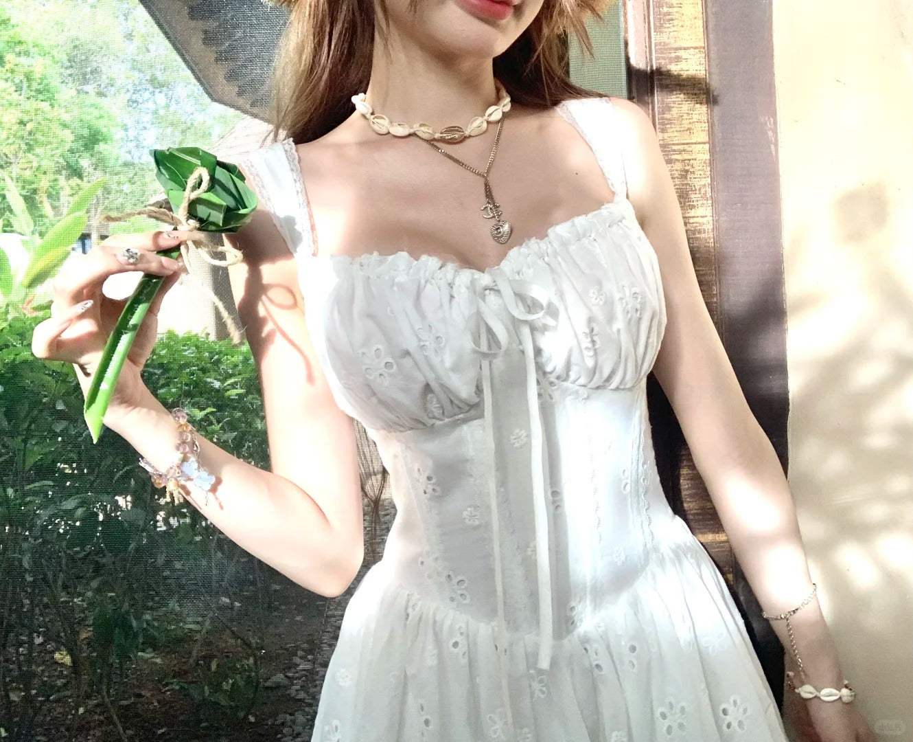 White sweet long chiffon homecoming dress birthday party dress nv4940