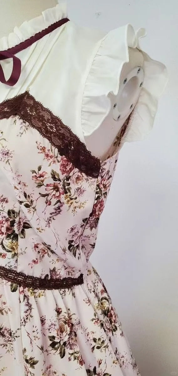 NiceVestidos – Kurzes Chiffon-Heimkehrkleid für Mädchen, Retro-Blumenkleid, pastoraler Retro-Stil NV5660