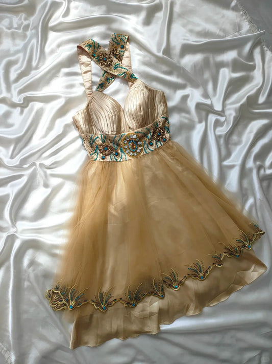 Gold Beaded Gorgeous Tulle Short Homecoming Dress Birthday Dress nv5237
