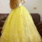 Yellow vintage elegant tulle long princess ball gown evening dress nv5003