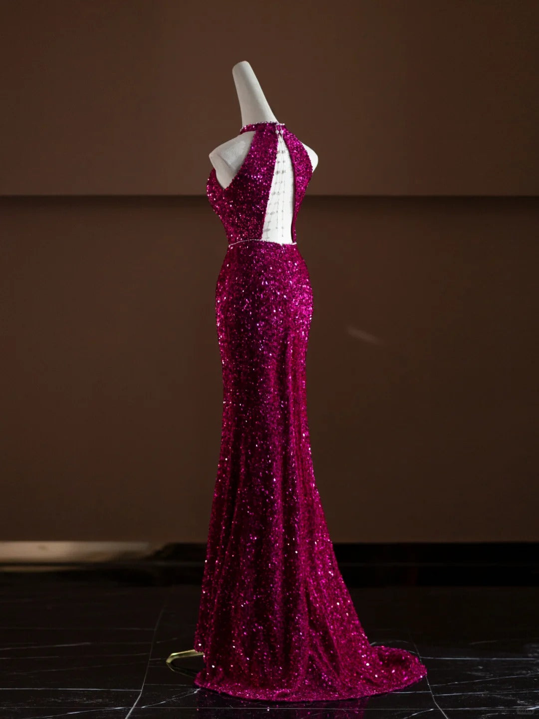 Rosa funkelndes langes Ballkleid mit Pailletten, Abendkleid, Partykleid, nv4750