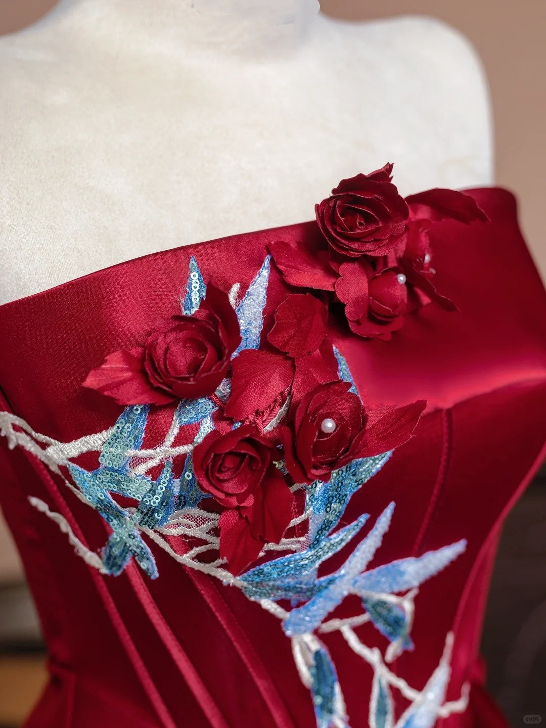 Red Beaded Long Satin Floor Length Ball Gown Evening Dress nv5050