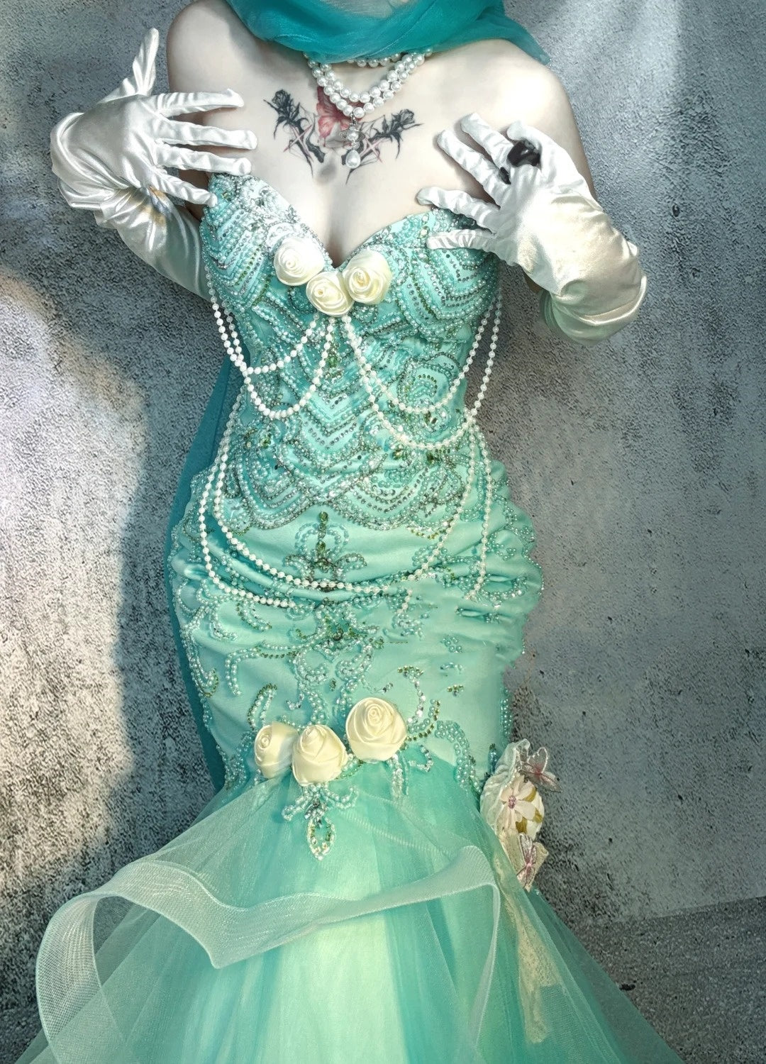 Blue gorgeous exquisite beaded long satin ball gown evening dress party dress nv4377