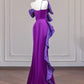 Purple Bow Long Satin Prom Dress Evening Dress Party Dress nv4961