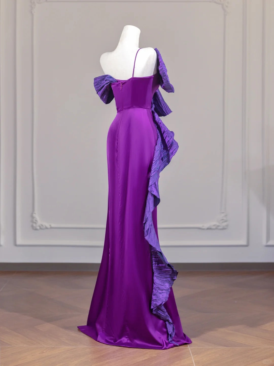 Purple Bow Long Satin Prom Dress Evening Dress Party Dress nv4961