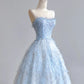 Light blue shiny sequined organza long tulle floor-length ball gown evening dress graduation dress nv5103