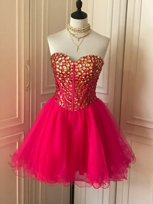 Rosa Pailletten Perlen Kurzes Tüll Prinzessin Homecoming Kleid Geburtstag Party Kleid nv4712