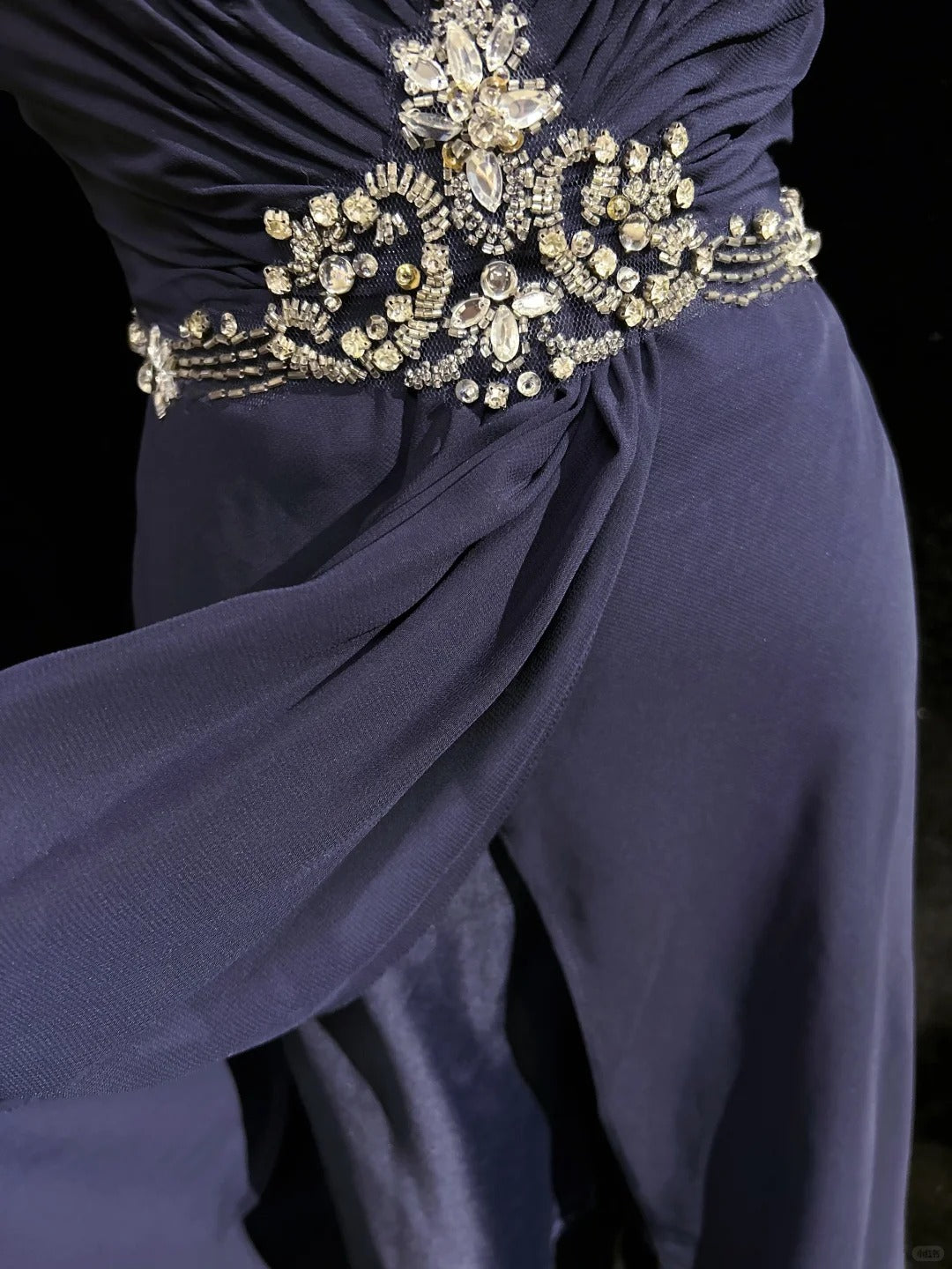 Blue rhinestone backless long chiffon ball gown evening dress nv4427
