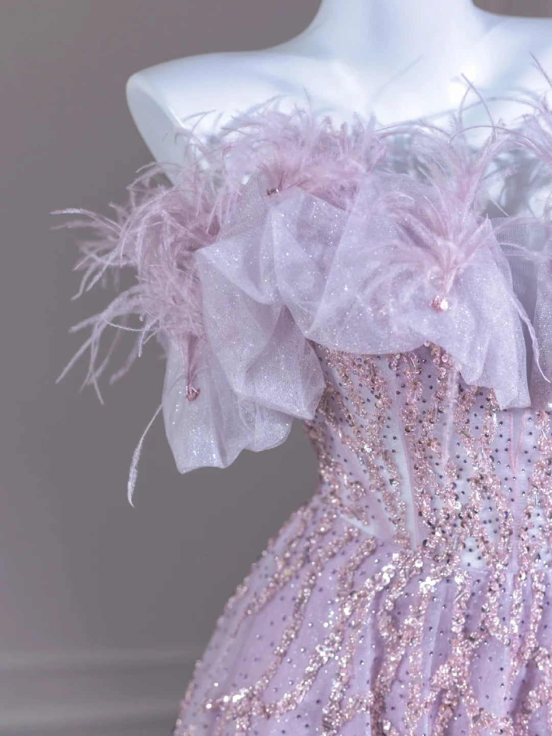 Purple Sparkling Beaded Feather Long Prom Dress nv4968