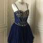 Navy Beaded Short Tulle Princess Homecoming Dress Birthday Party Dress nv4713