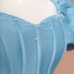 Blue Delicate Beaded Long Satin Prom Dress Ball Gown Evening Gown Party Dress nv4731