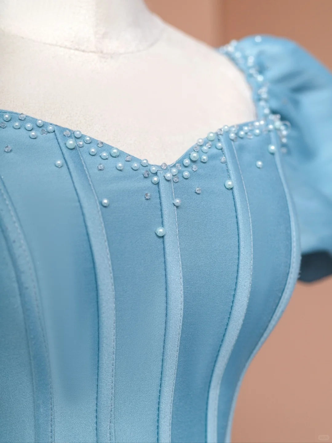 Blue Delicate Beaded Long Satin Prom Dress Ball Gown Evening Gown Party Dress nv4731