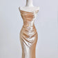 Gold Satin Long Mermaid Slim Prom Dress Evening Dress Party Dress nv4720