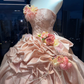 Strapless Blush Pink Princess Ball Gown 3D Flowers Ruffled Satin Tiered Tulle Pearl Chain Long Prom Wedding Dress  NV6975