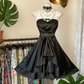Vintage Hepburn Style Black Strapless Mini Dress - Ruffled Hem Sweet Party Gown NV6756