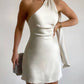 Champagne solid color fashion off shoulder elegant satin short mini homecoming dress birthday party dress nv2538