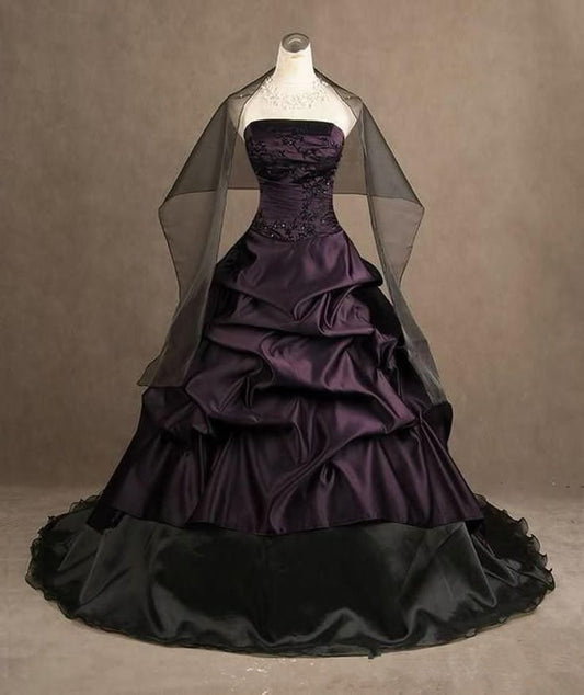 Robe de soirée longue de style gothique violet et noir, élégante, avec des appliques et des perles, robe de soirée nv2603
