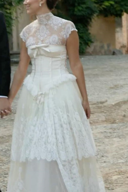 NiceVestidos--Pure white exquisite lace long wedding dress NV5836