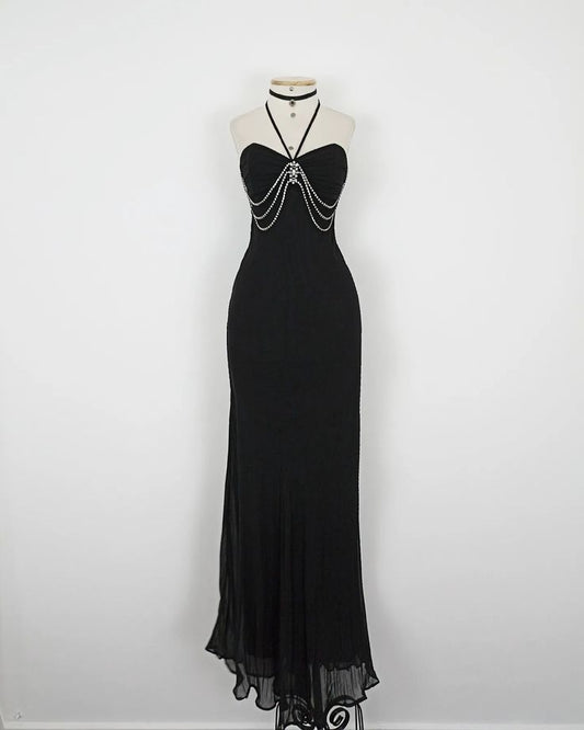 Black vintage elegant fashion long chiffon ball gown evening dress party dress nv3549