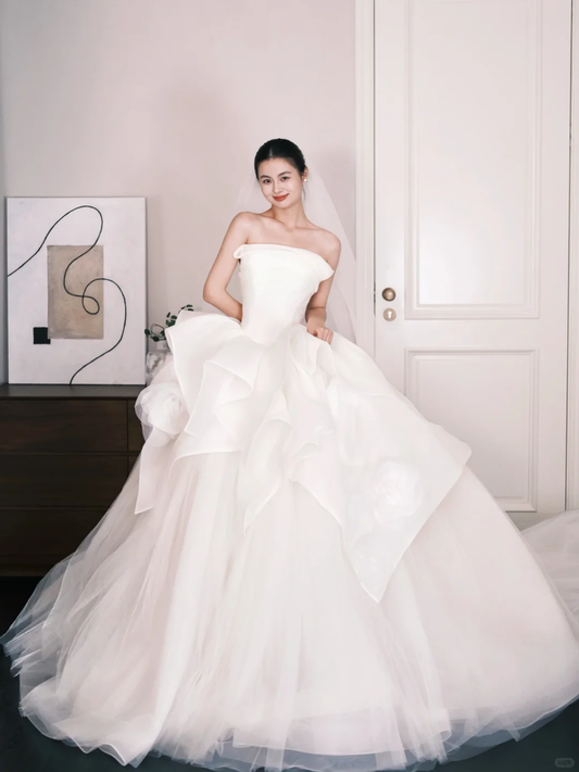 Strapless Satin Tulle Ball Gown Wedding Dress  NV7312